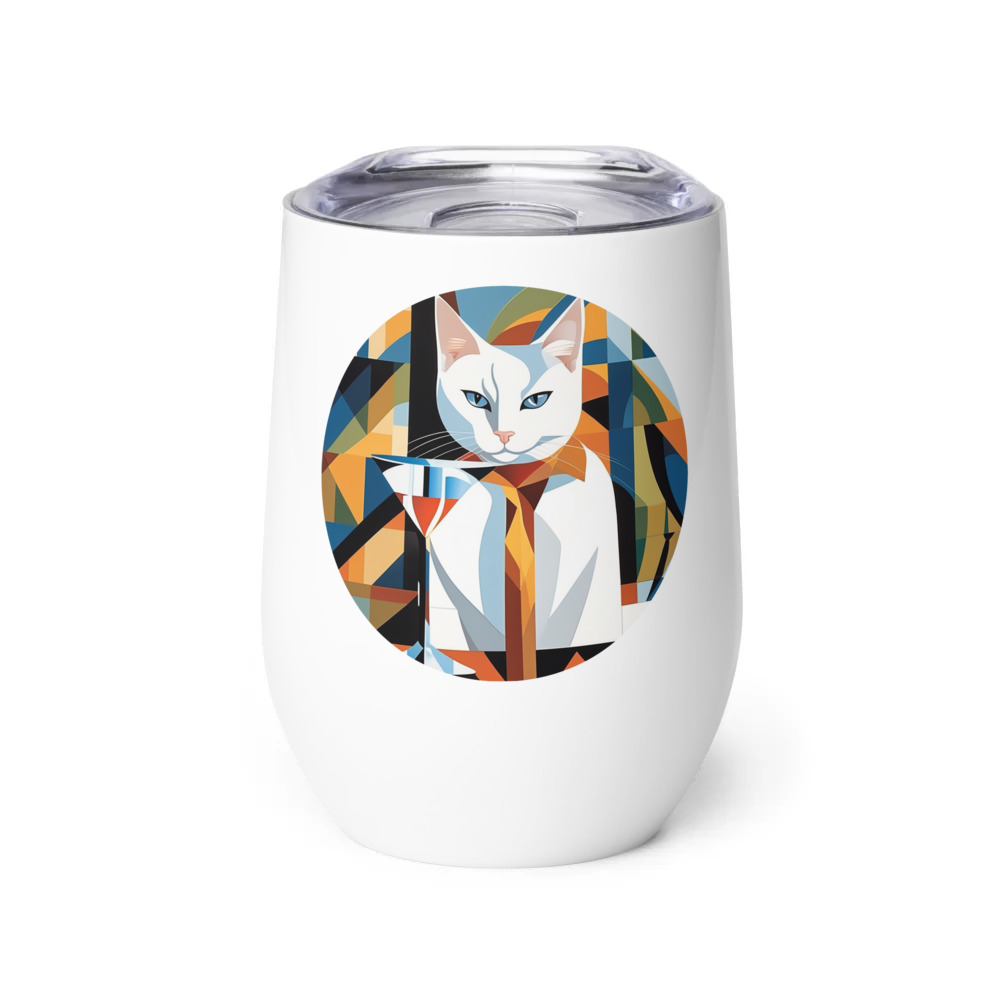 PugMug Custom White Companion Cat Wine Tumbler