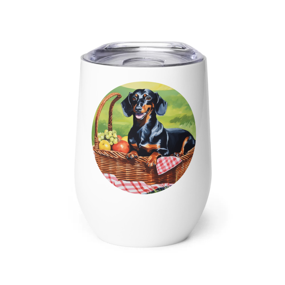 PugMug Custom Black Dachshund Wine Tumbler