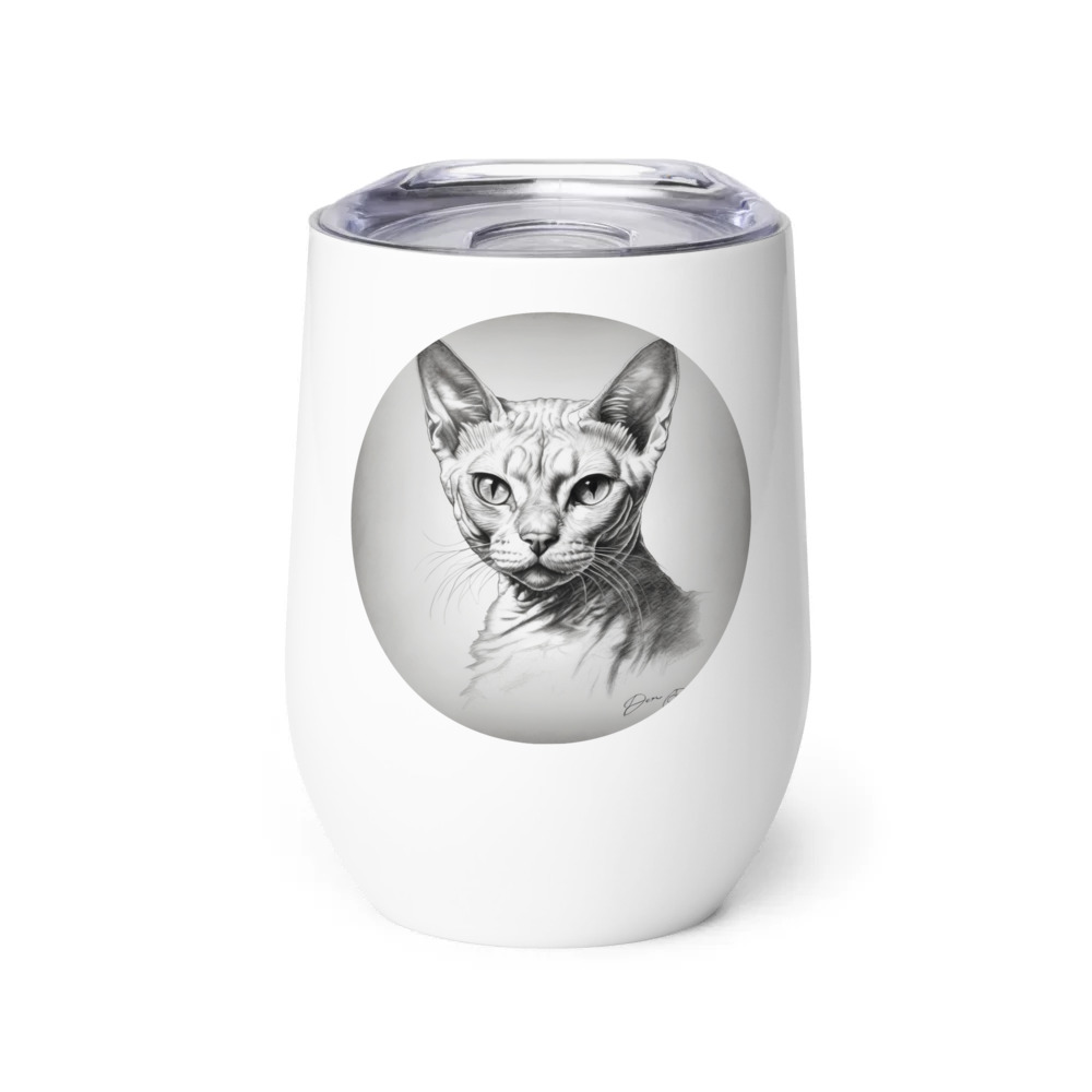 PugMug Custom White Devon Rex Cat Wine Tumbler