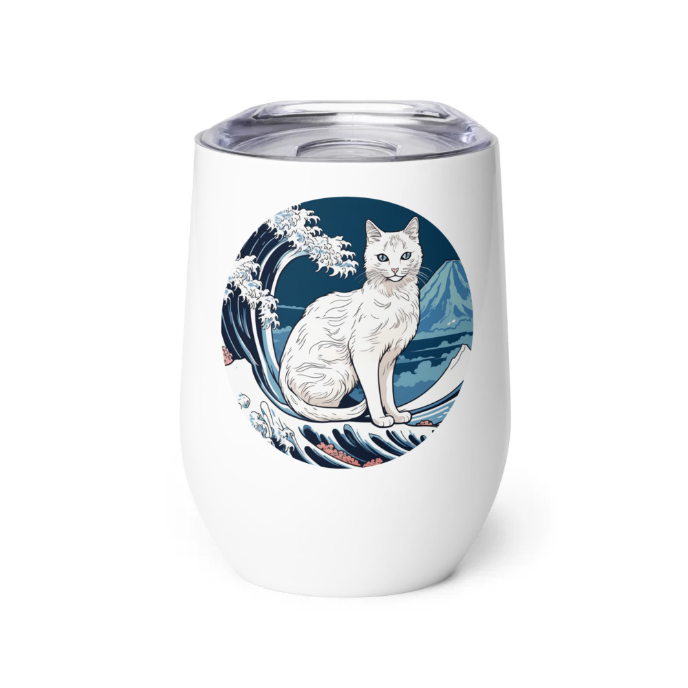 PugMug Custom White Companion Cat Wine Tumbler