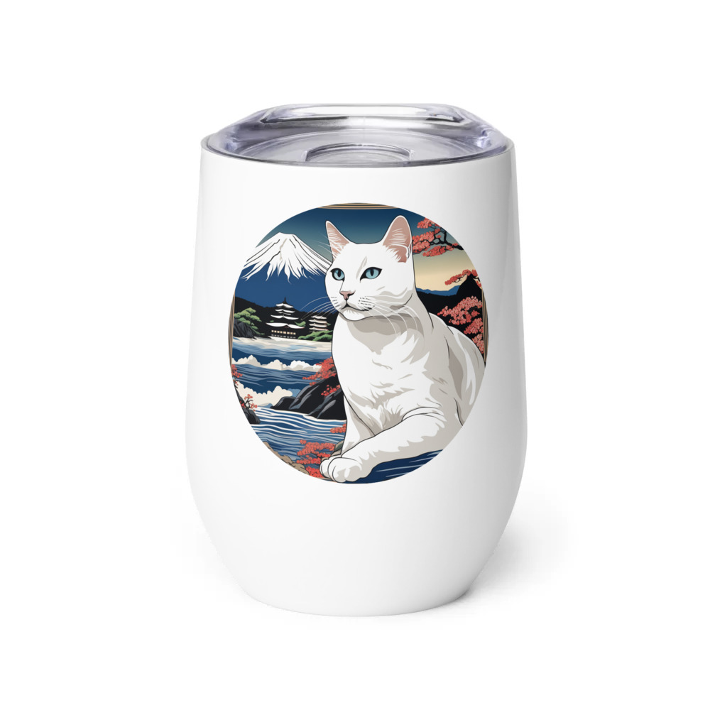 PugMug Custom White Companion Cat Wine Tumbler