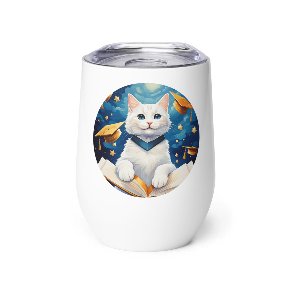 PugMug Custom White Companion Cat Wine Tumbler
