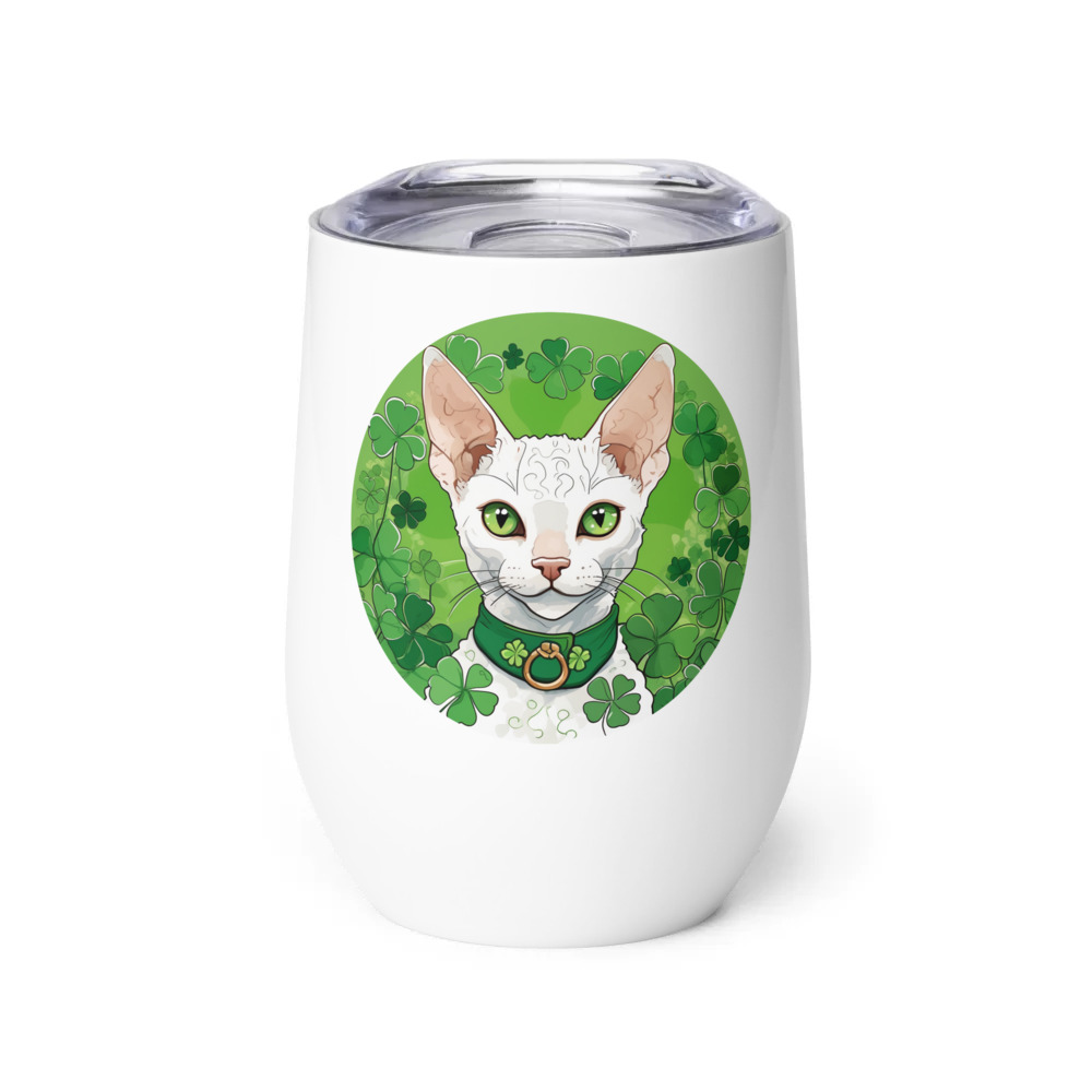 PugMug Custom White Devon Rex Cat Wine Tumbler