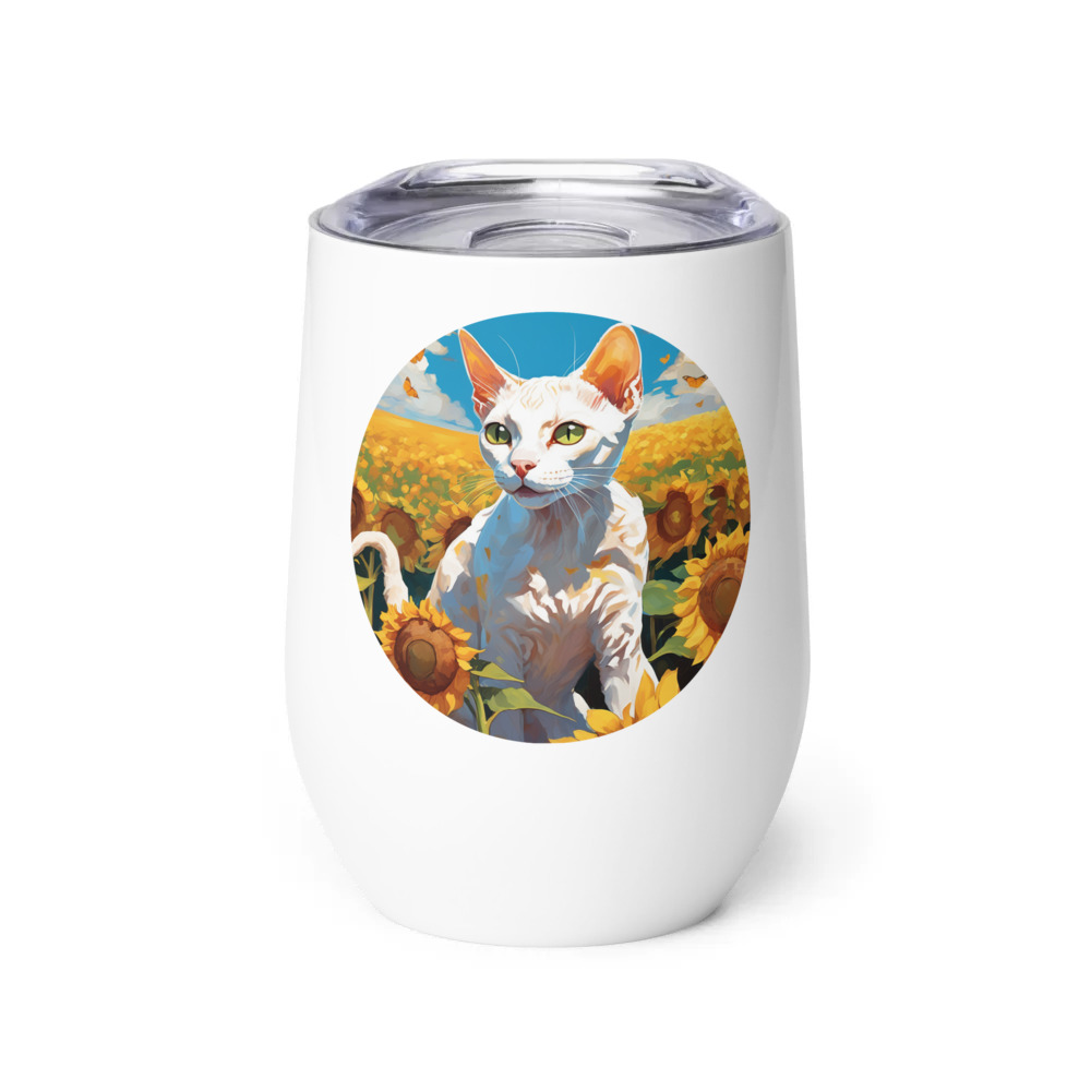 PugMug Custom White Devon Rex Cat Wine Tumbler