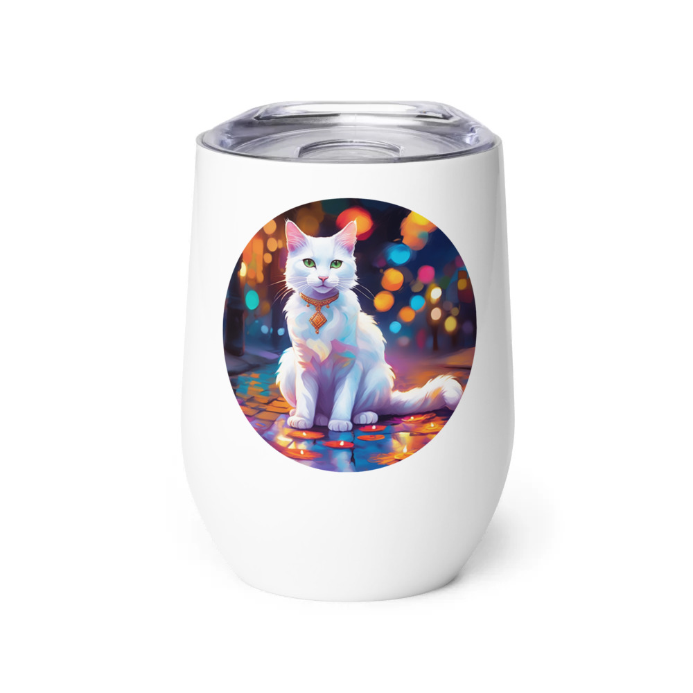 PugMug Custom White Companion Cat Wine Tumbler