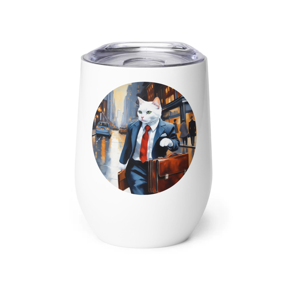 PugMug Custom White Companion Cat Wine Tumbler