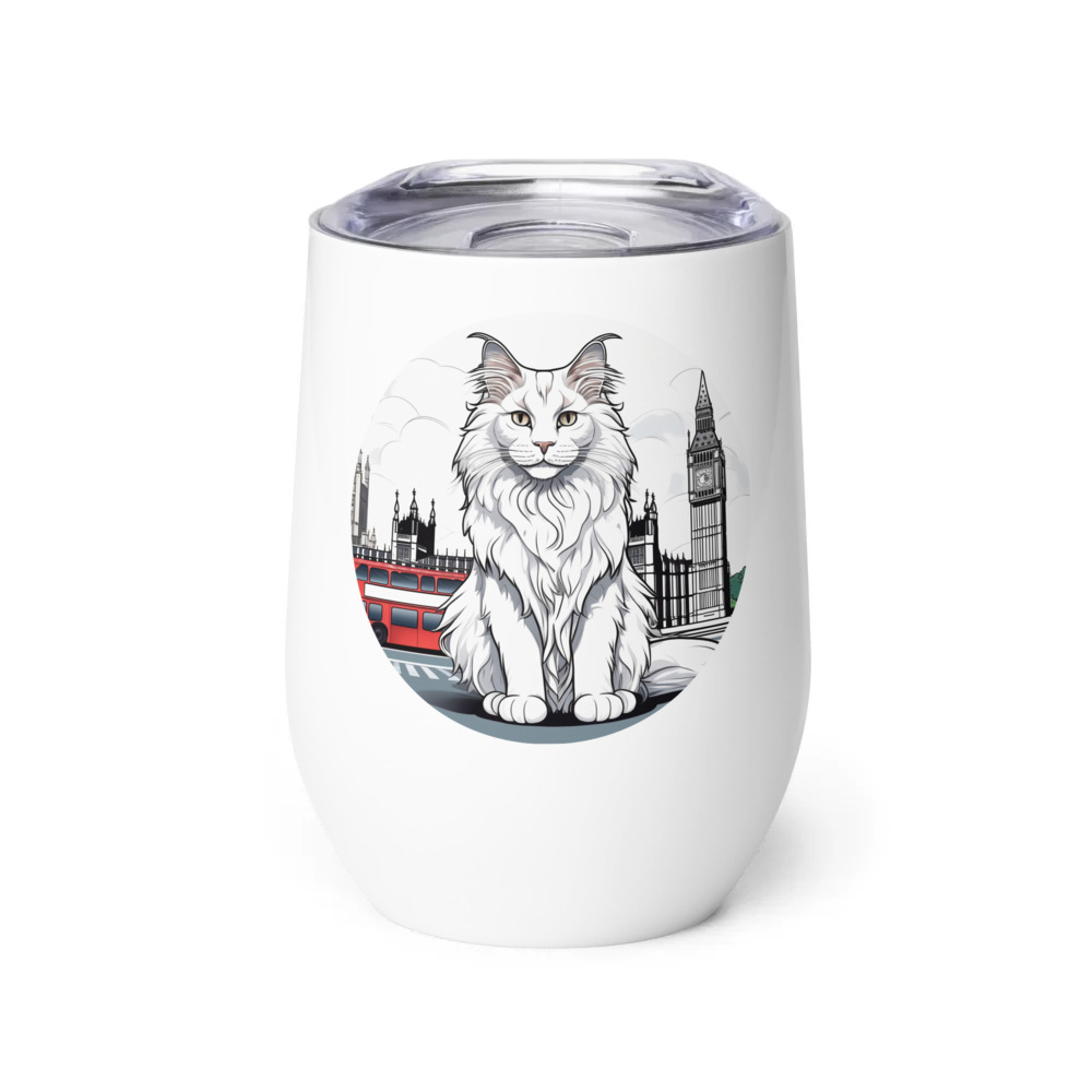 PugMug Custom White Maine Coon Cat Wine Tumbler