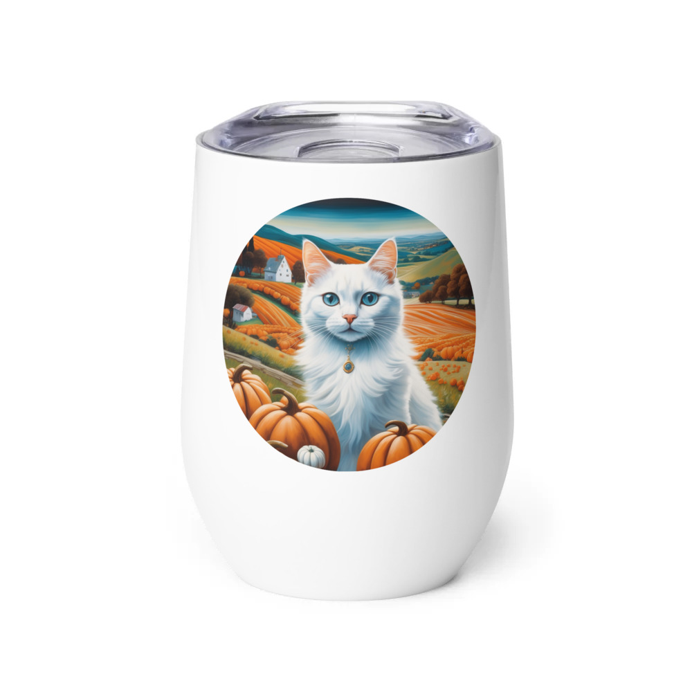 PugMug Custom White Companion Cat Wine Tumbler