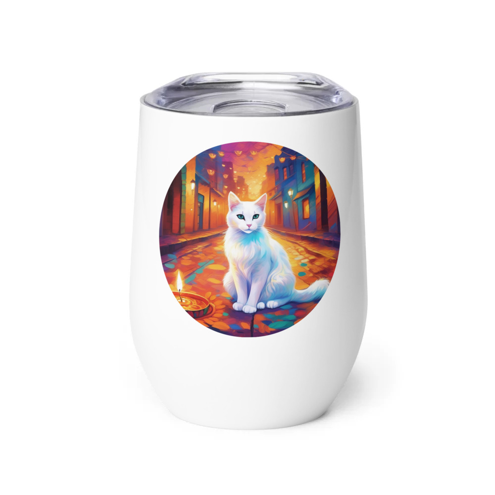 PugMug Custom White Companion Cat Wine Tumbler