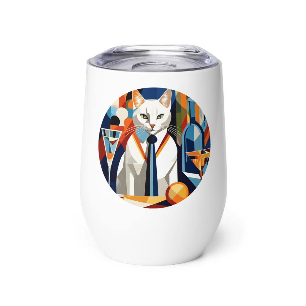 PugMug Custom White Companion Cat Wine Tumbler