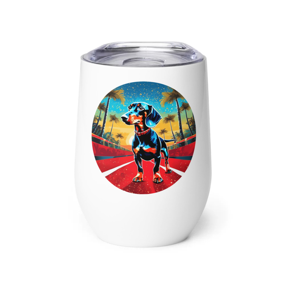 PugMug Custom Black Dachshund Wine Tumbler