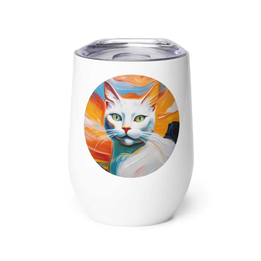 PugMug Custom White Companion Cat Wine Tumbler