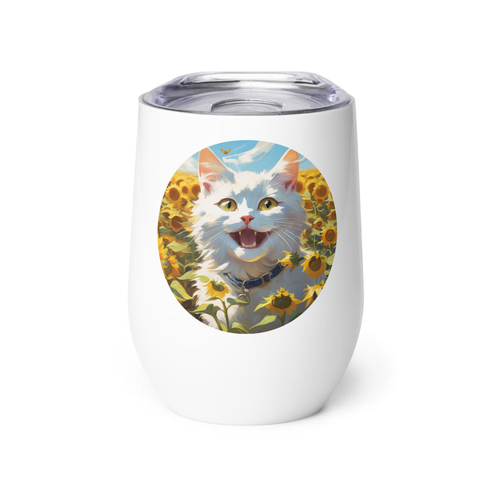 PugMug Custom White Companion Cat Wine Tumbler
