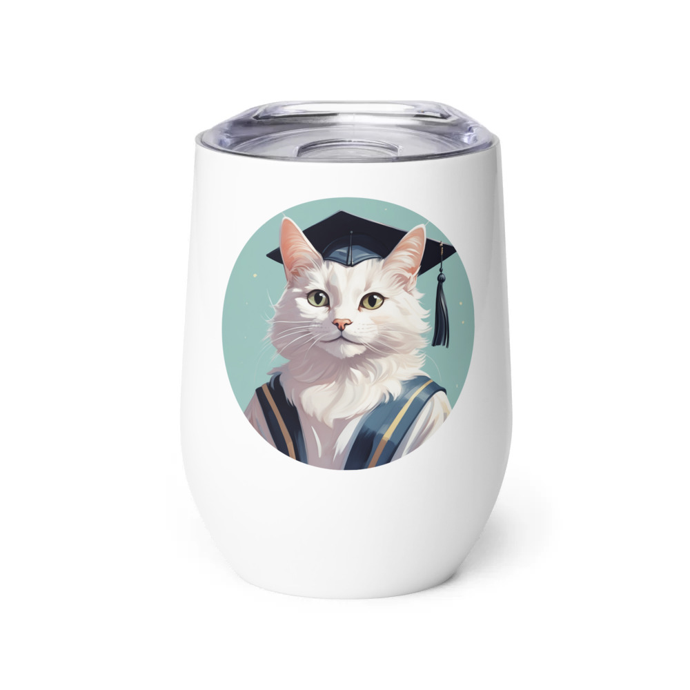 PugMug Custom White Companion Cat Wine Tumbler