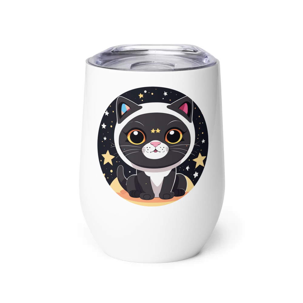 PugMug Custom Black Scottish Fold Cat Wine Tumbler