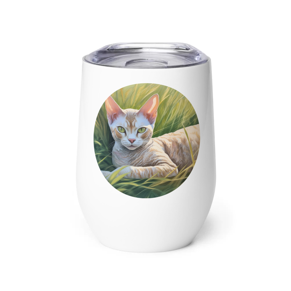 PugMug Custom Tabby Devon Rex Cat Wine Tumbler