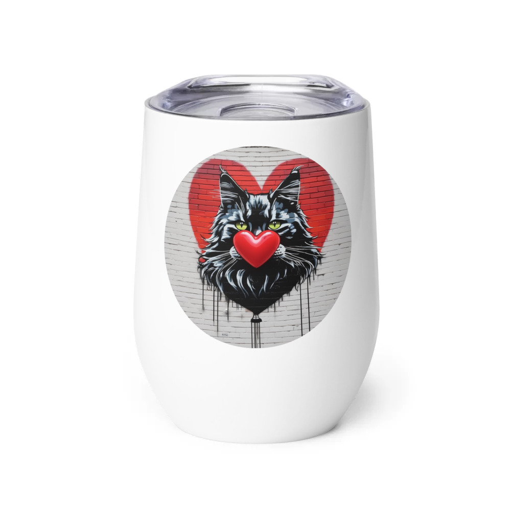 PugMug Custom Black Maine Coon Cat Wine Tumbler