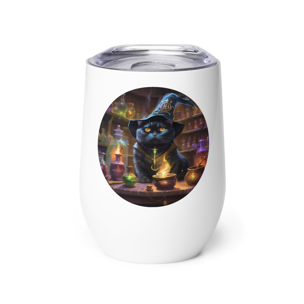 PugMug Custom Black Scottish Fold Cat Wine Tumbler