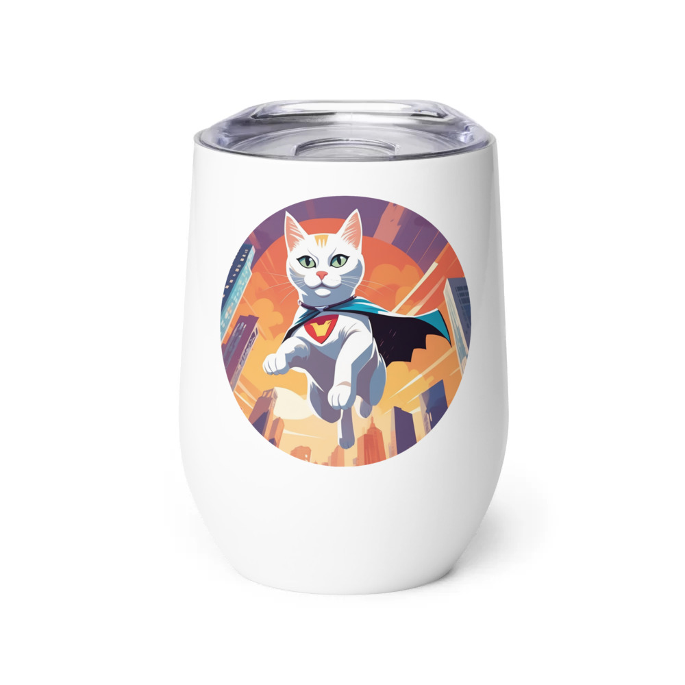 PugMug Custom White Companion Cat Wine Tumbler