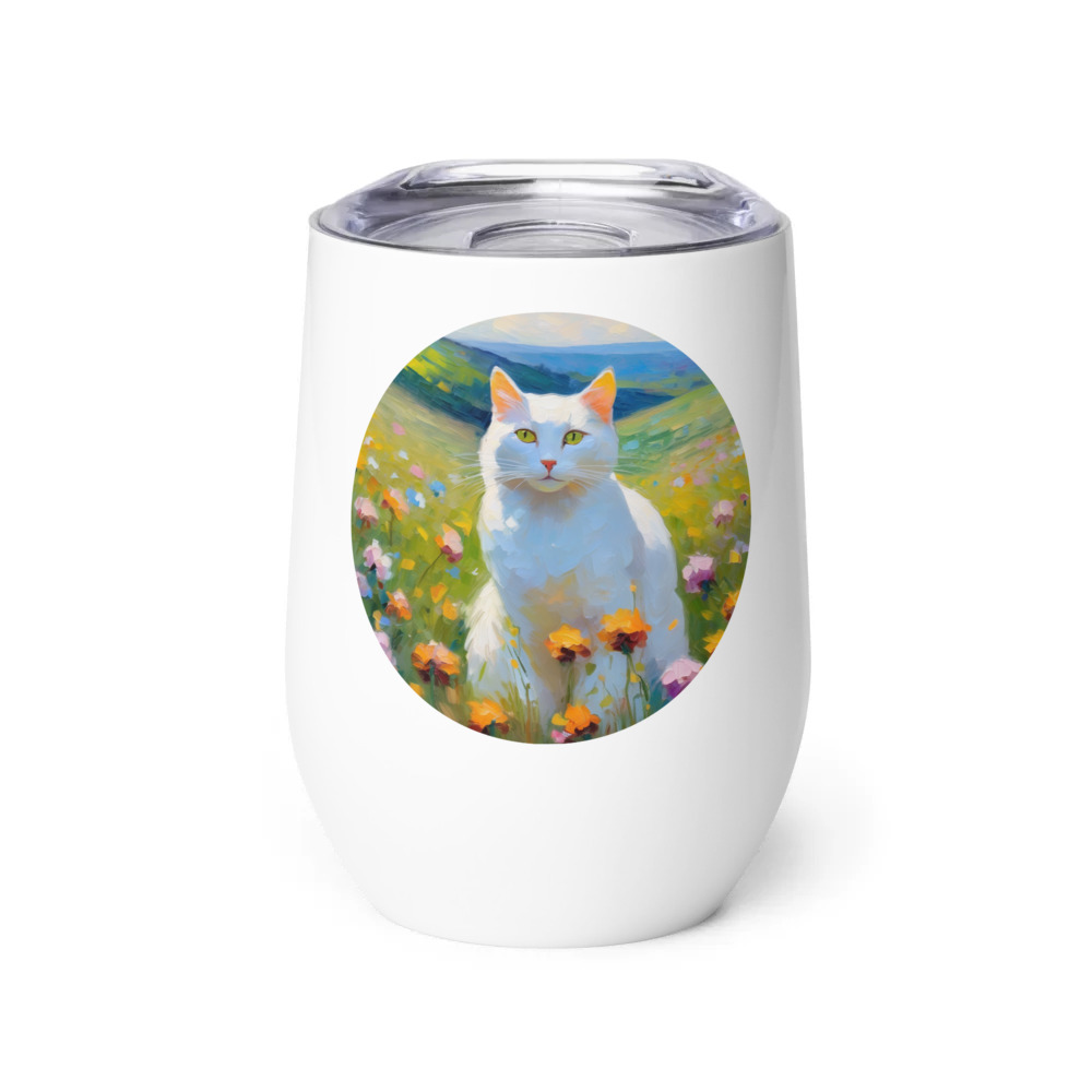 PugMug Custom White Companion Cat Wine Tumbler