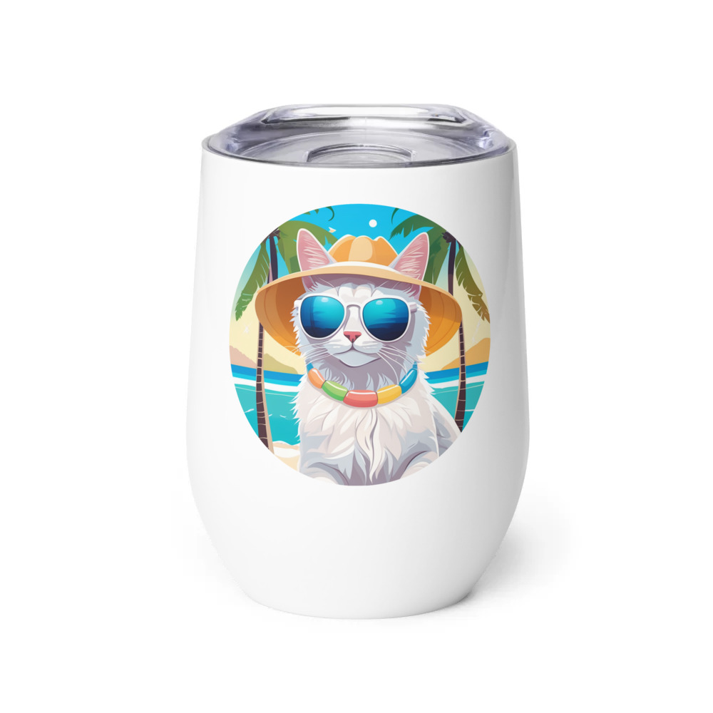 PugMug Custom White Companion Cat Wine Tumbler