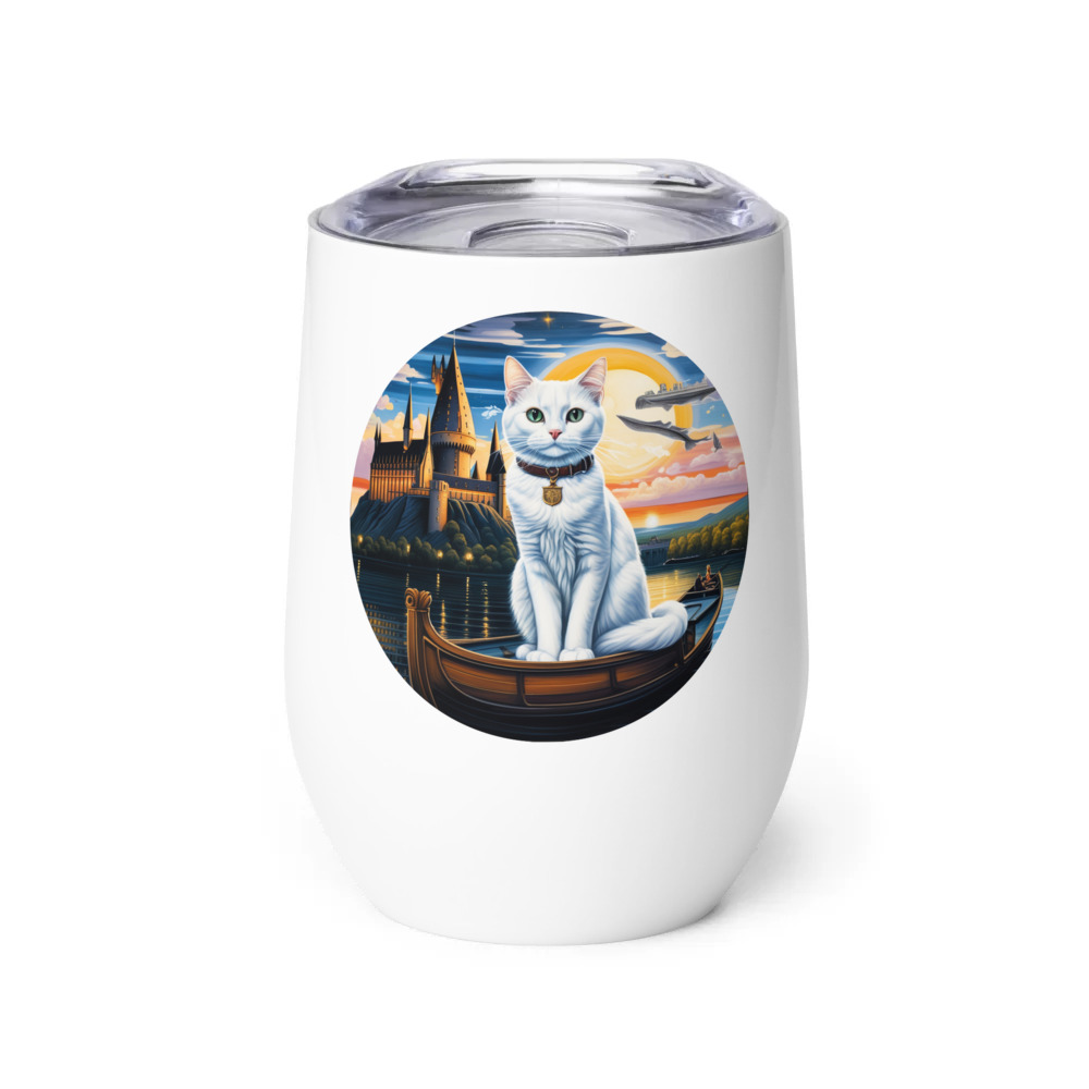 PugMug Custom White Companion Cat Wine Tumbler