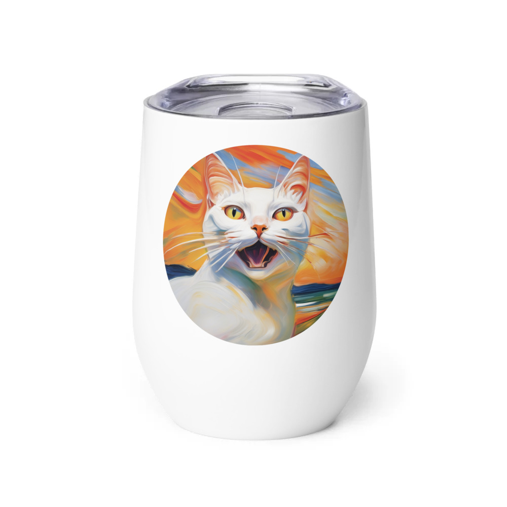 PugMug Custom White Companion Cat Wine Tumbler