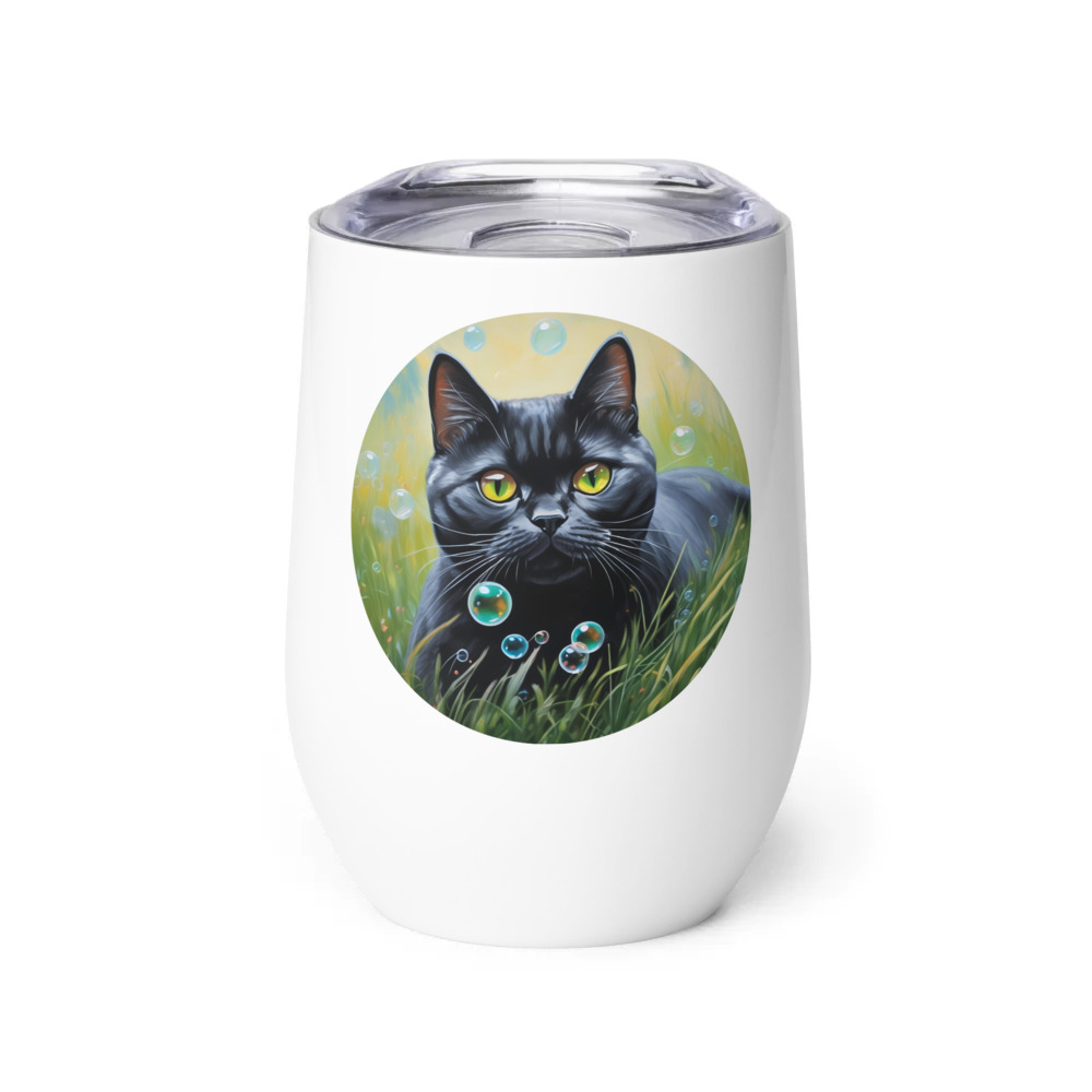 PugMug Custom Black British Shorthair Cat Wine Tumbler