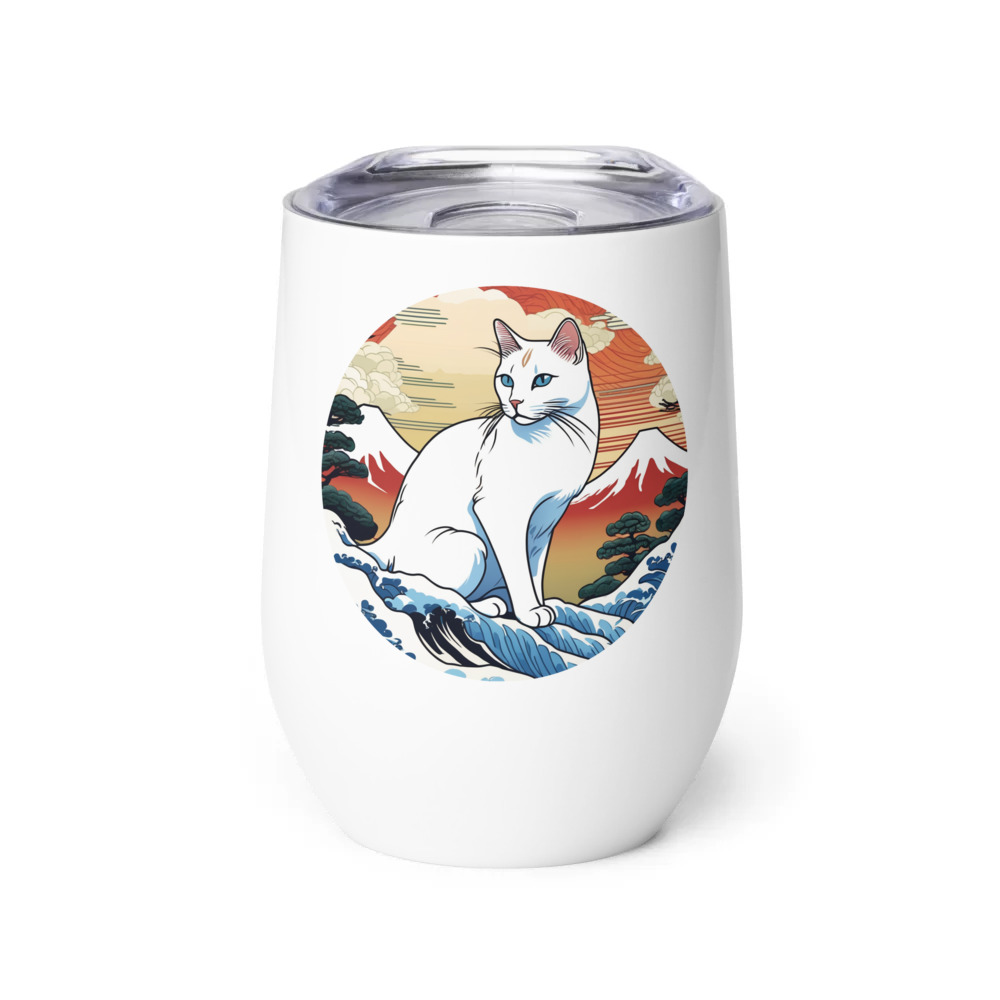 PugMug Custom White Companion Cat Wine Tumbler