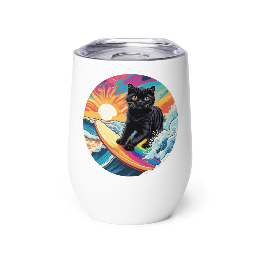PugMug Custom Black Scottish Fold Cat Wine Tumbler