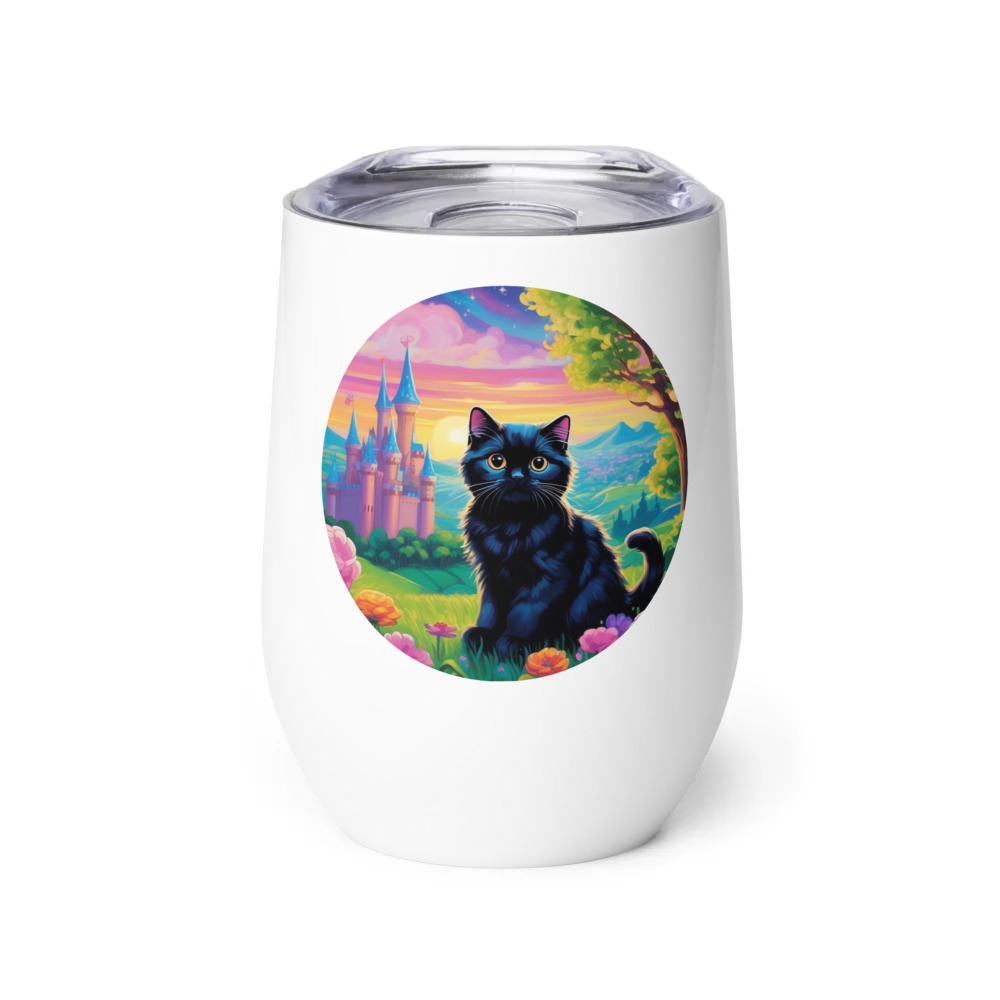 PugMug Custom Black Scottish Fold Cat Wine Tumbler