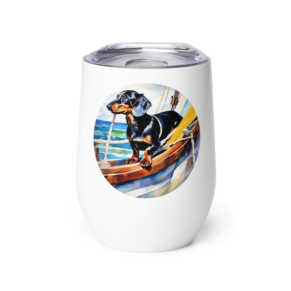 PugMug Custom Black Dachshund Wine Tumbler
