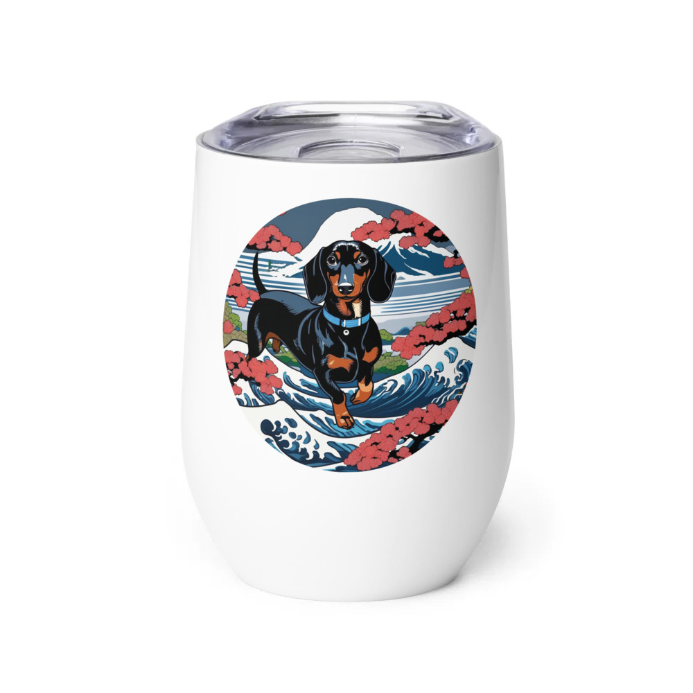 PugMug Custom Black Dachshund Wine Tumbler