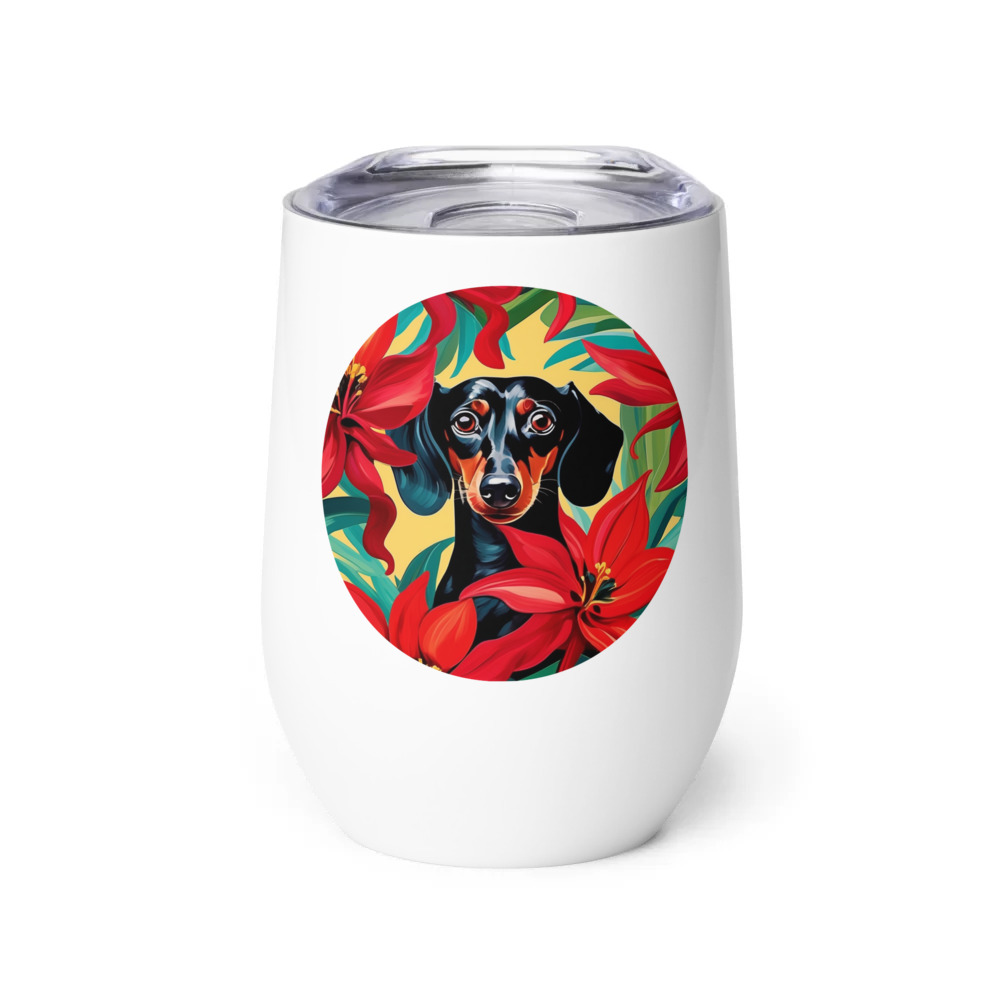 PugMug Custom Black Dachshund Wine Tumbler