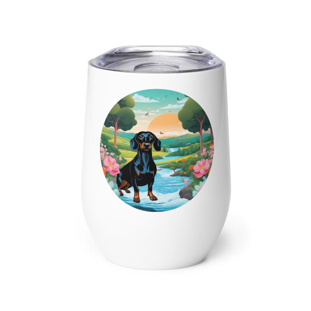 PugMug Custom Black Dachshund Wine Tumbler