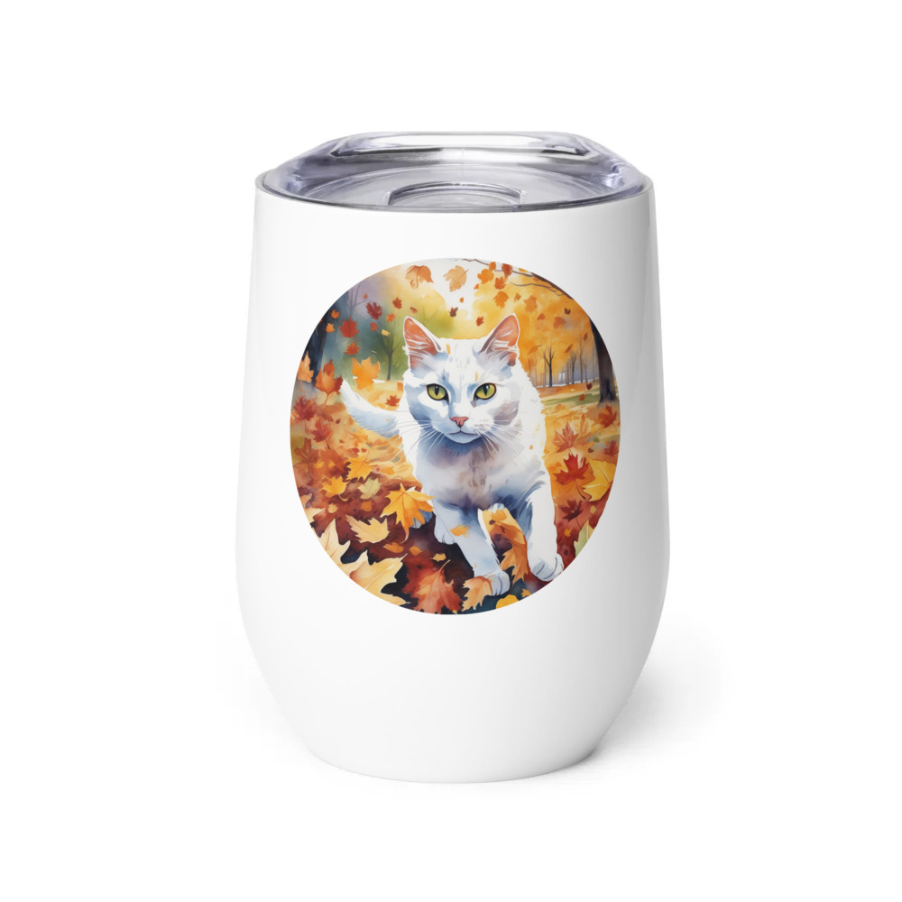 PugMug Custom White Companion Cat Wine Tumbler