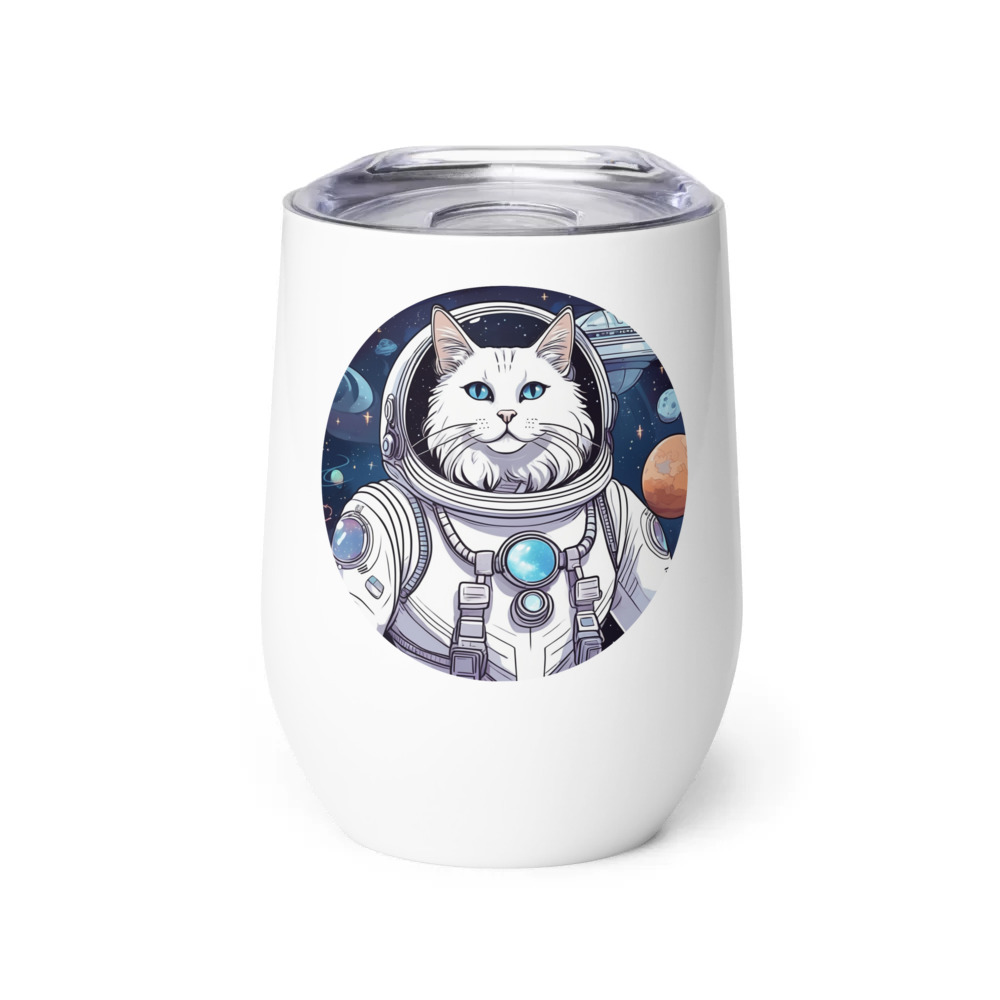 PugMug Custom White Companion Cat Wine Tumbler