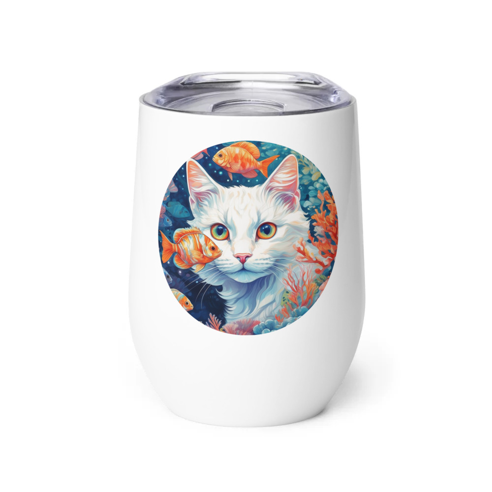 PugMug Custom White Companion Cat Wine Tumbler