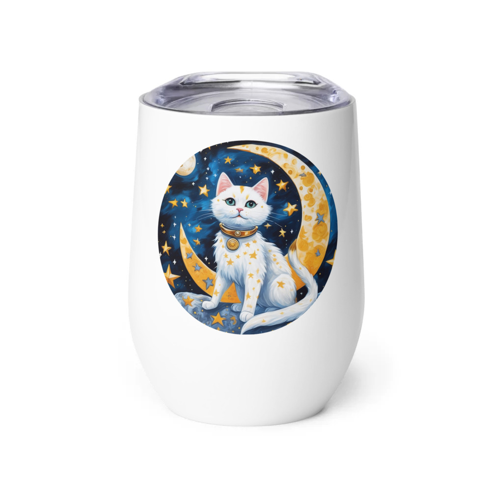 PugMug Custom White Companion Cat Wine Tumbler