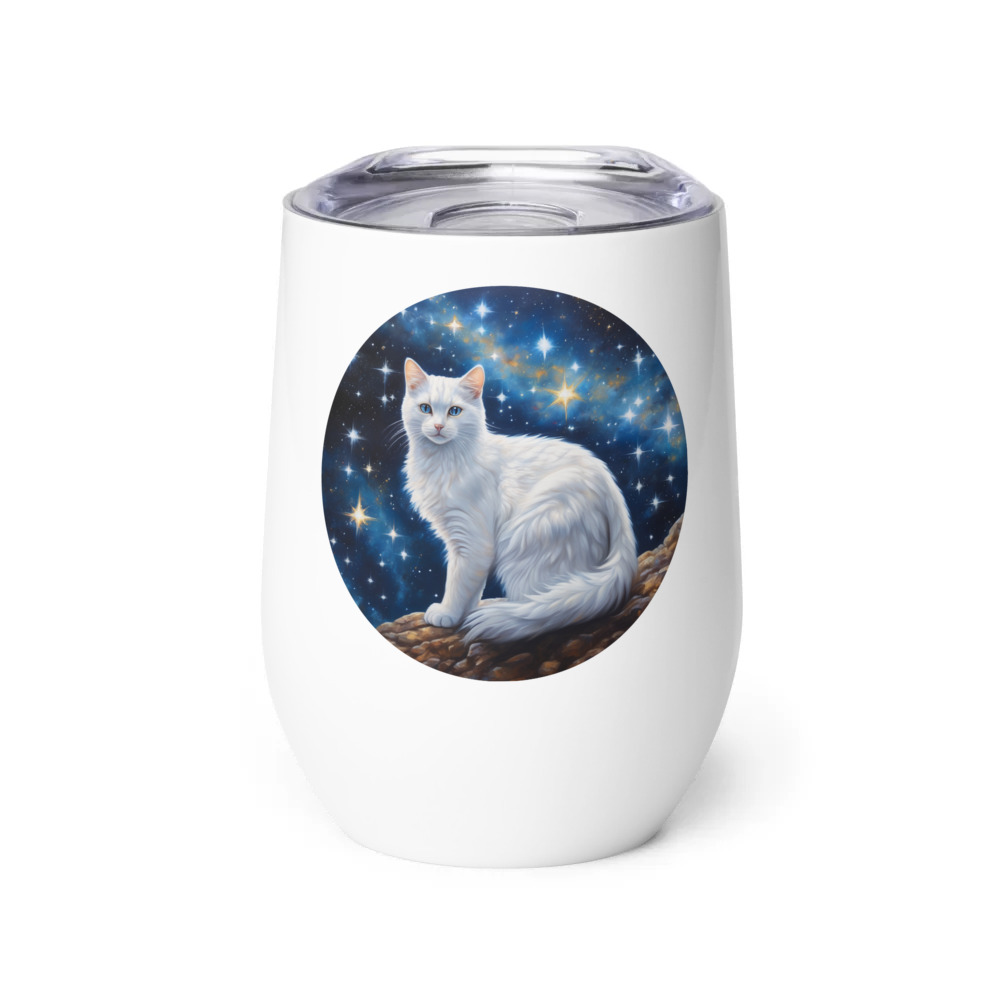 PugMug Custom White Companion Cat Wine Tumbler