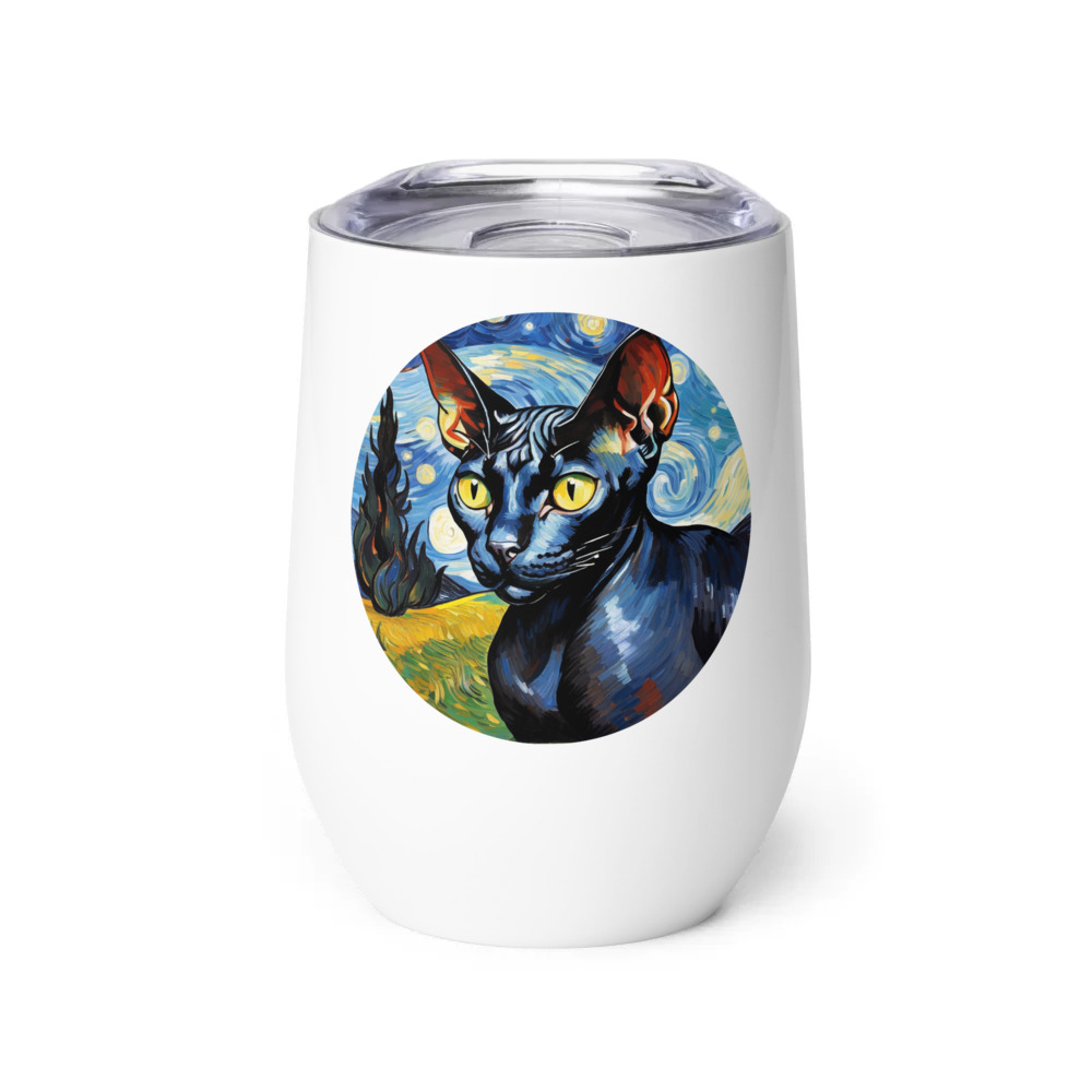 PugMug Custom Black Sphynx Cat Wine Tumbler