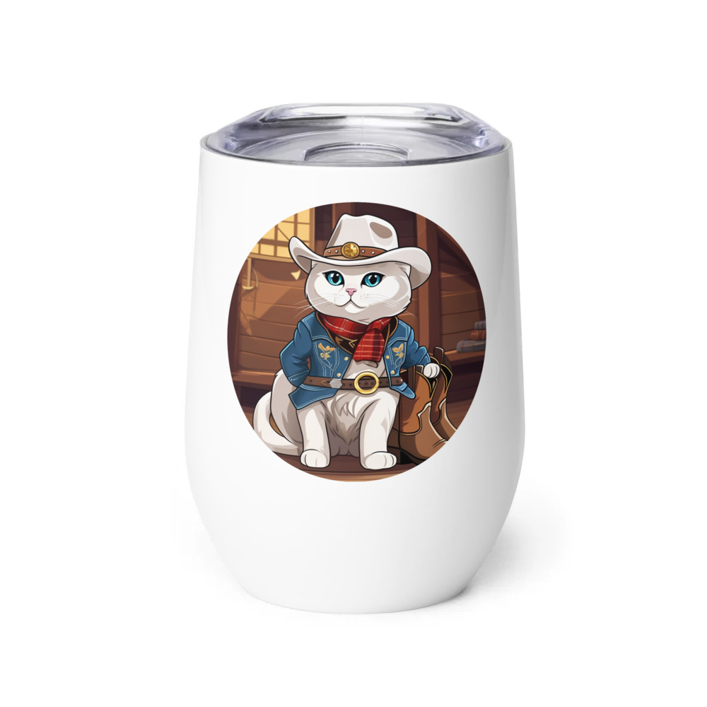 PugMug Custom White Scottish Fold Cat Wine Tumbler