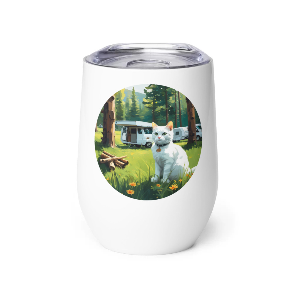 PugMug Custom White Companion Cat Wine Tumbler
