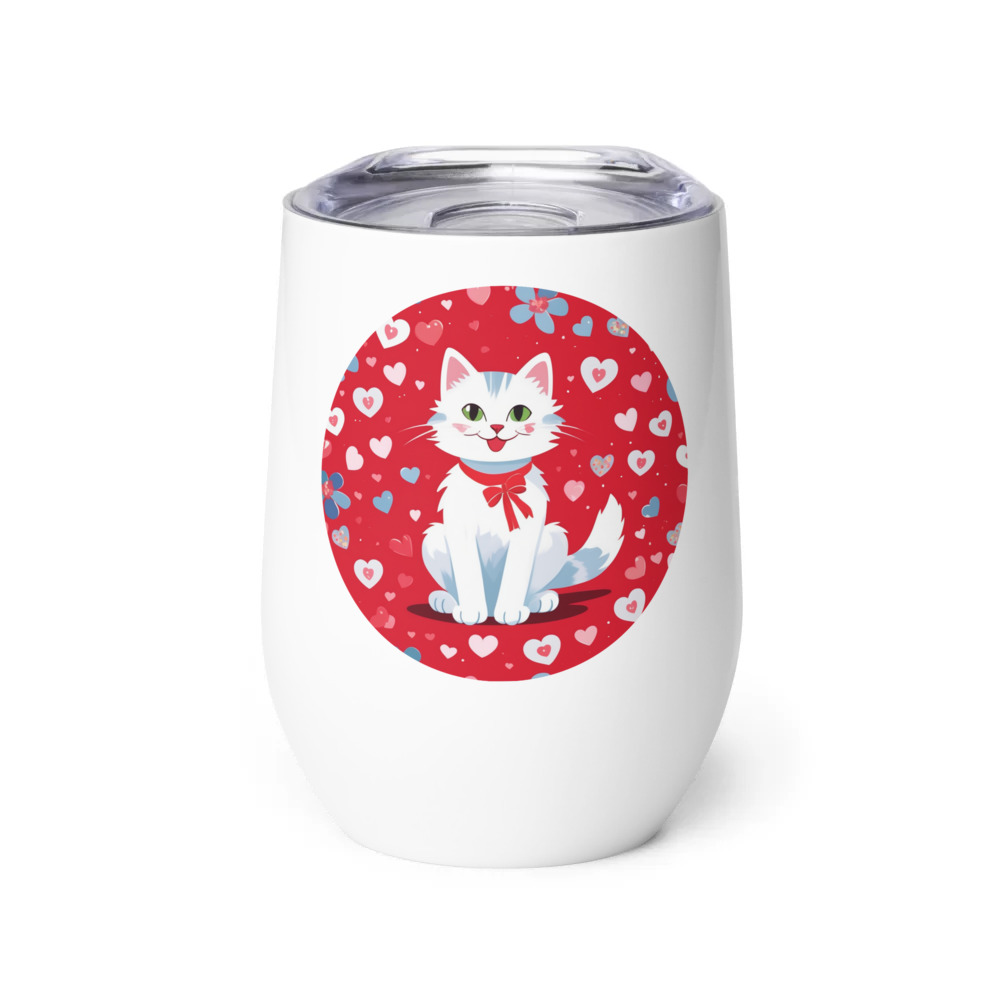 PugMug Custom White Companion Cat Wine Tumbler