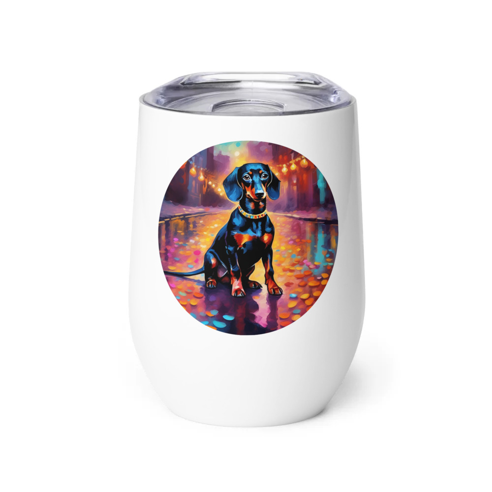 PugMug Custom Black Dachshund Wine Tumbler