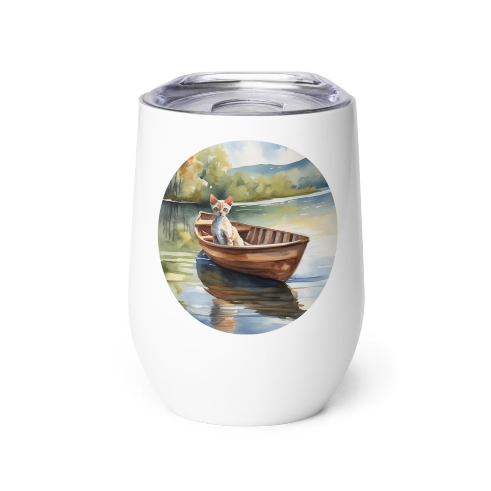 PugMug Custom Tabby Devon Rex Cat Wine Tumbler