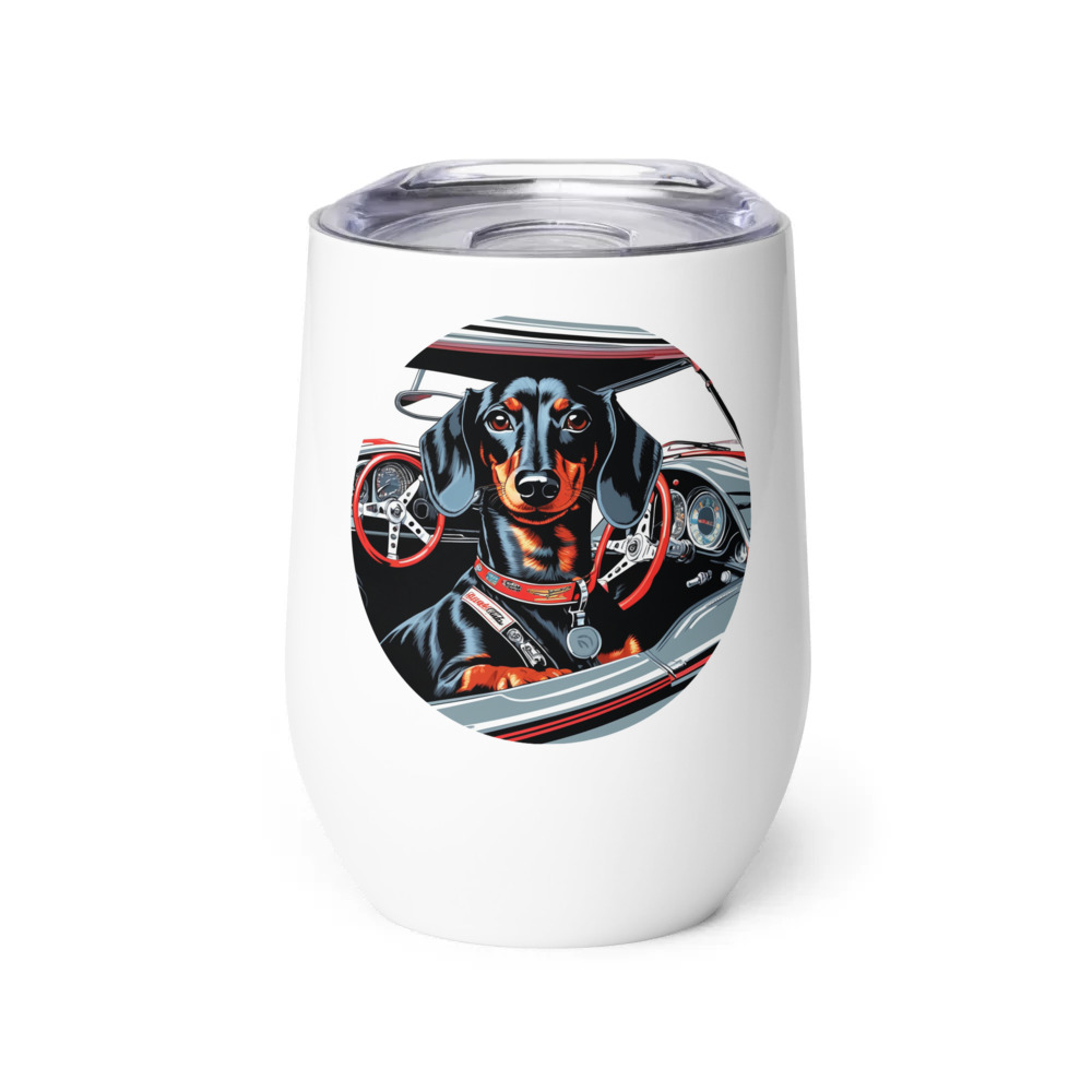 PugMug Custom Black Dachshund Wine Tumbler