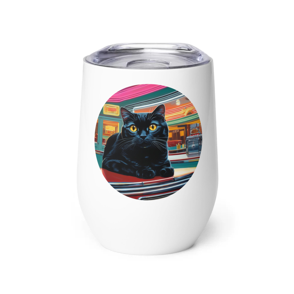 PugMug Custom Black Scottish Fold Cat Wine Tumbler