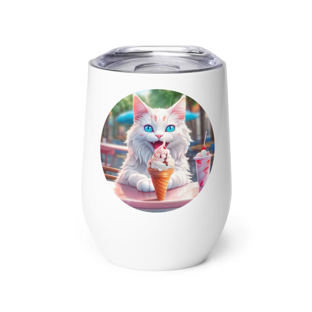 PugMug Custom White Companion Cat Wine Tumbler