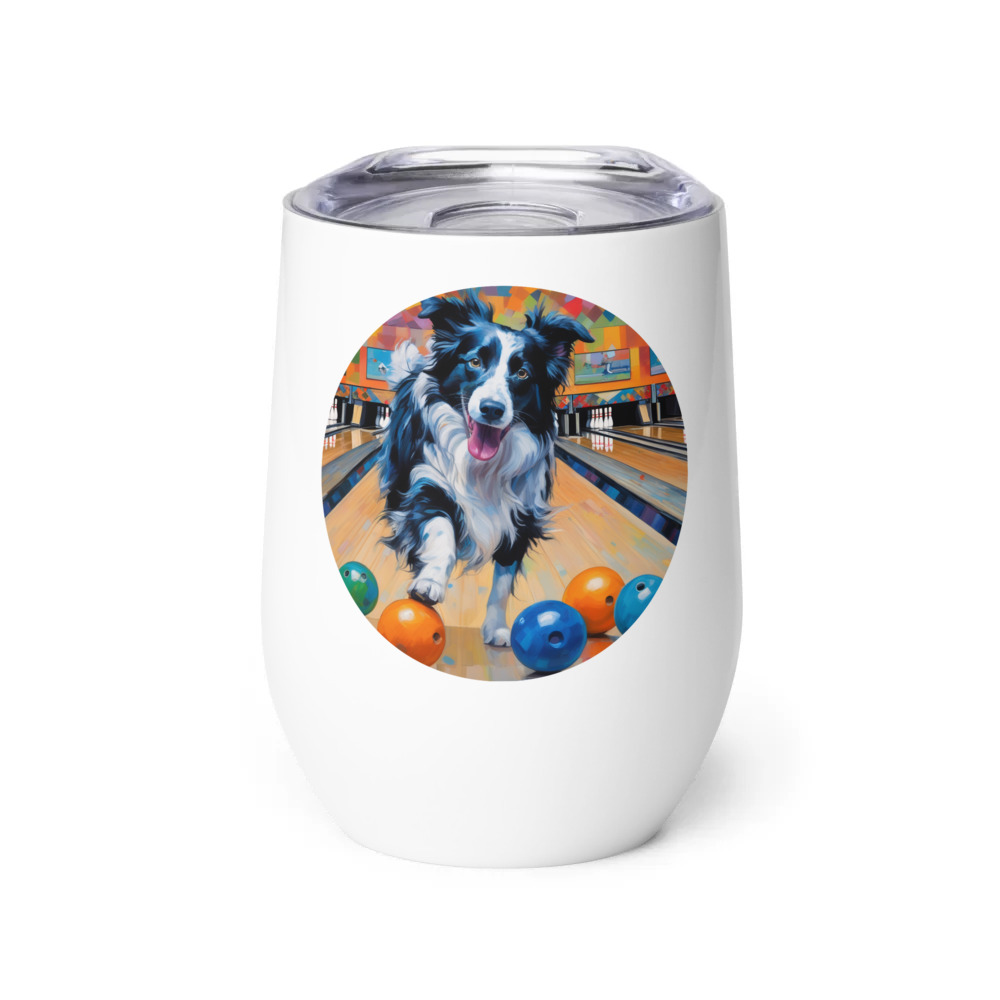 PugMug Custom Blue Merle Border Collie Wine Tumbler